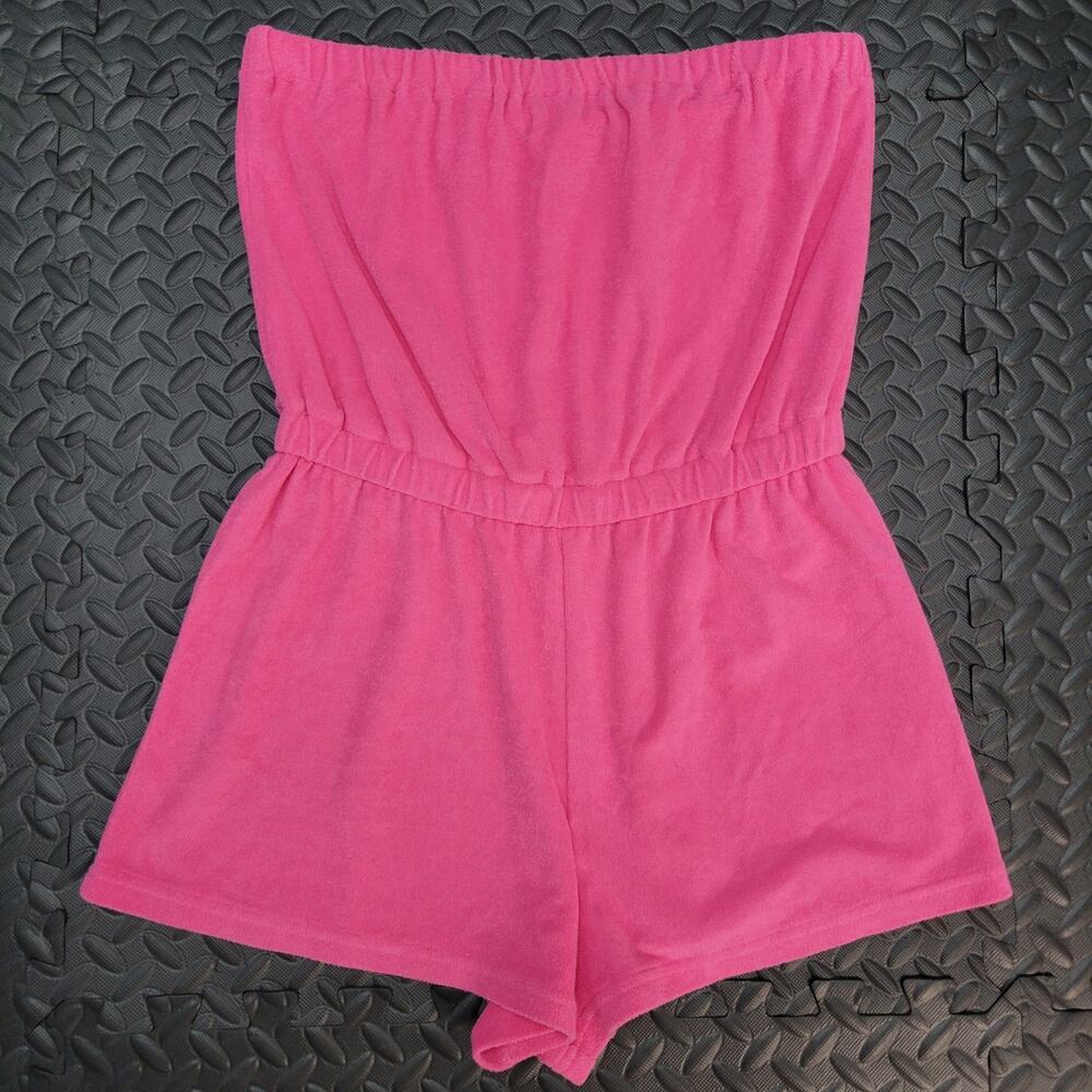 Roxy Pink Strapless Terry Cloth Romper Coverup Medium Summer Vacation Beach